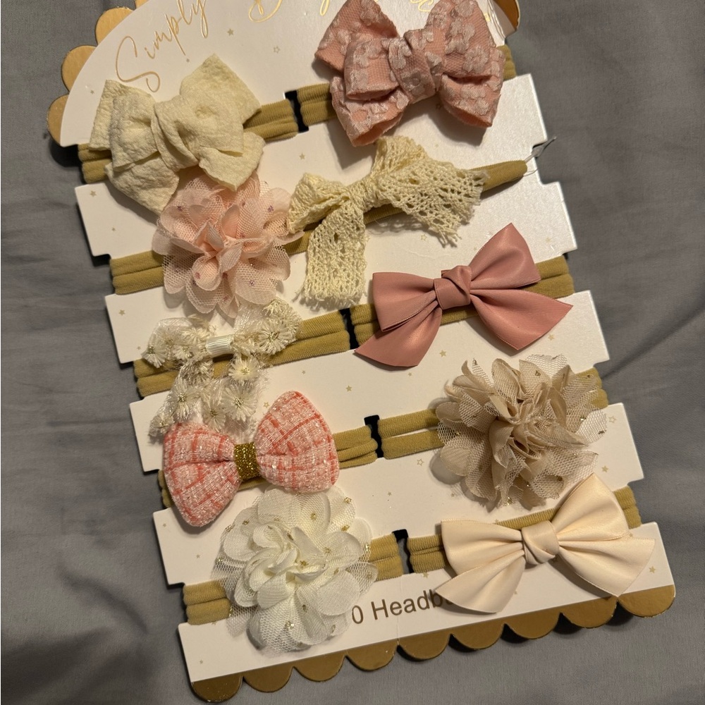 Charming Bow Headband Set for Kids - Pink, Cream, and Gold